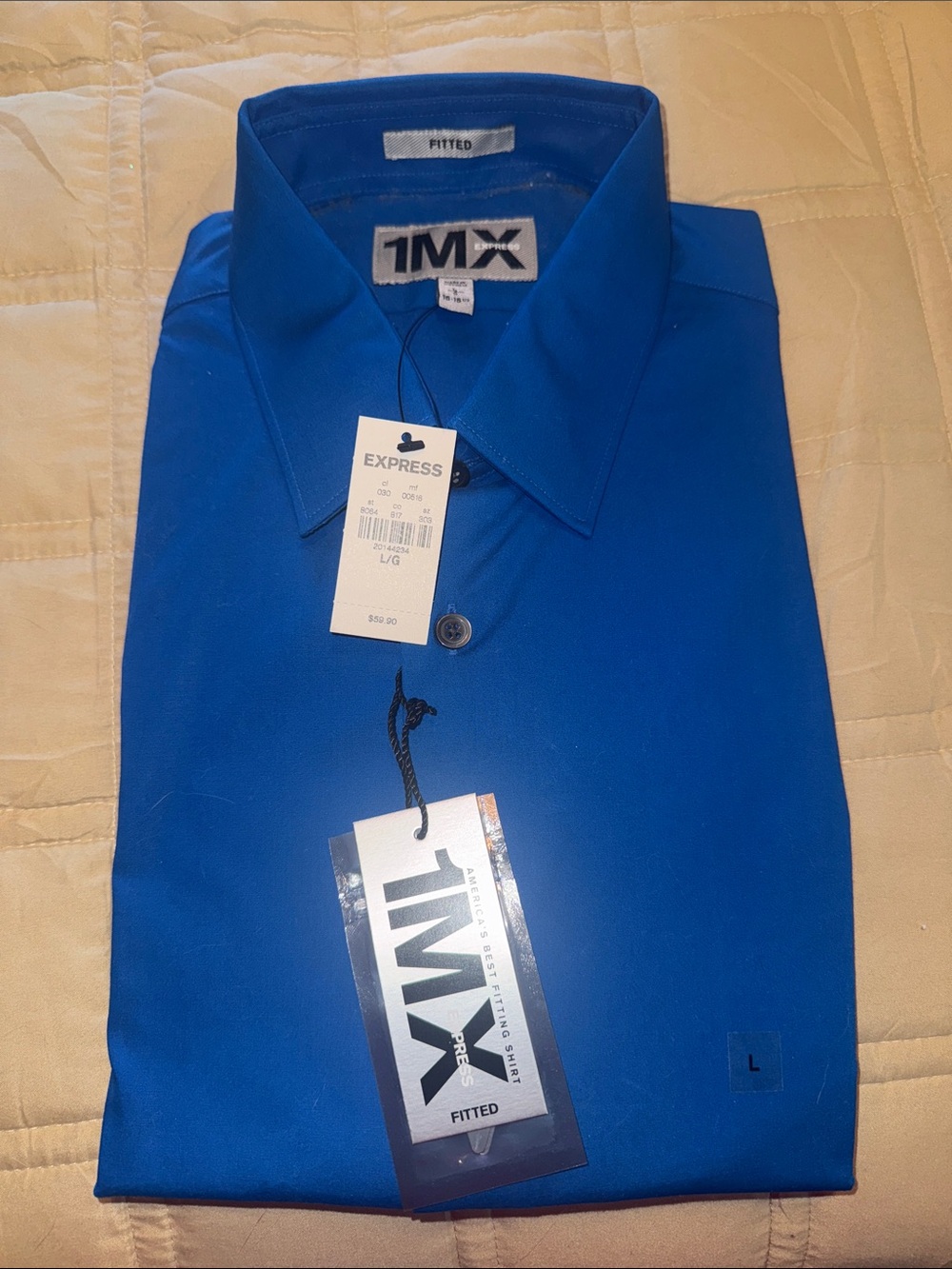 Express 1MX Fitted Men's Dress Shirt - Bright Blue